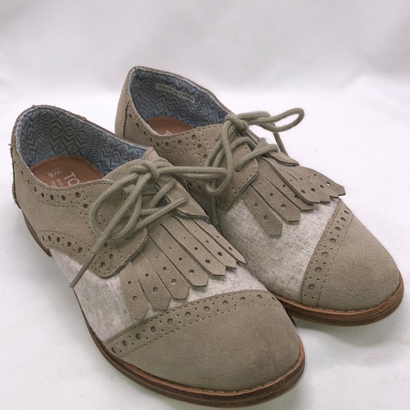 Tom’s Suede and Wool Classic Wingtip Lace Up Flats Light  Academia Vibes - Picture 1 of 7